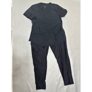 Cherokee Women Scrub Set M Black Excellent V-Neck Jogger Medical Nurse Hospital